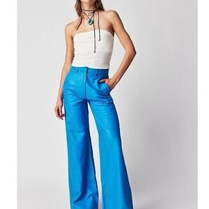 Teal understated leather pants